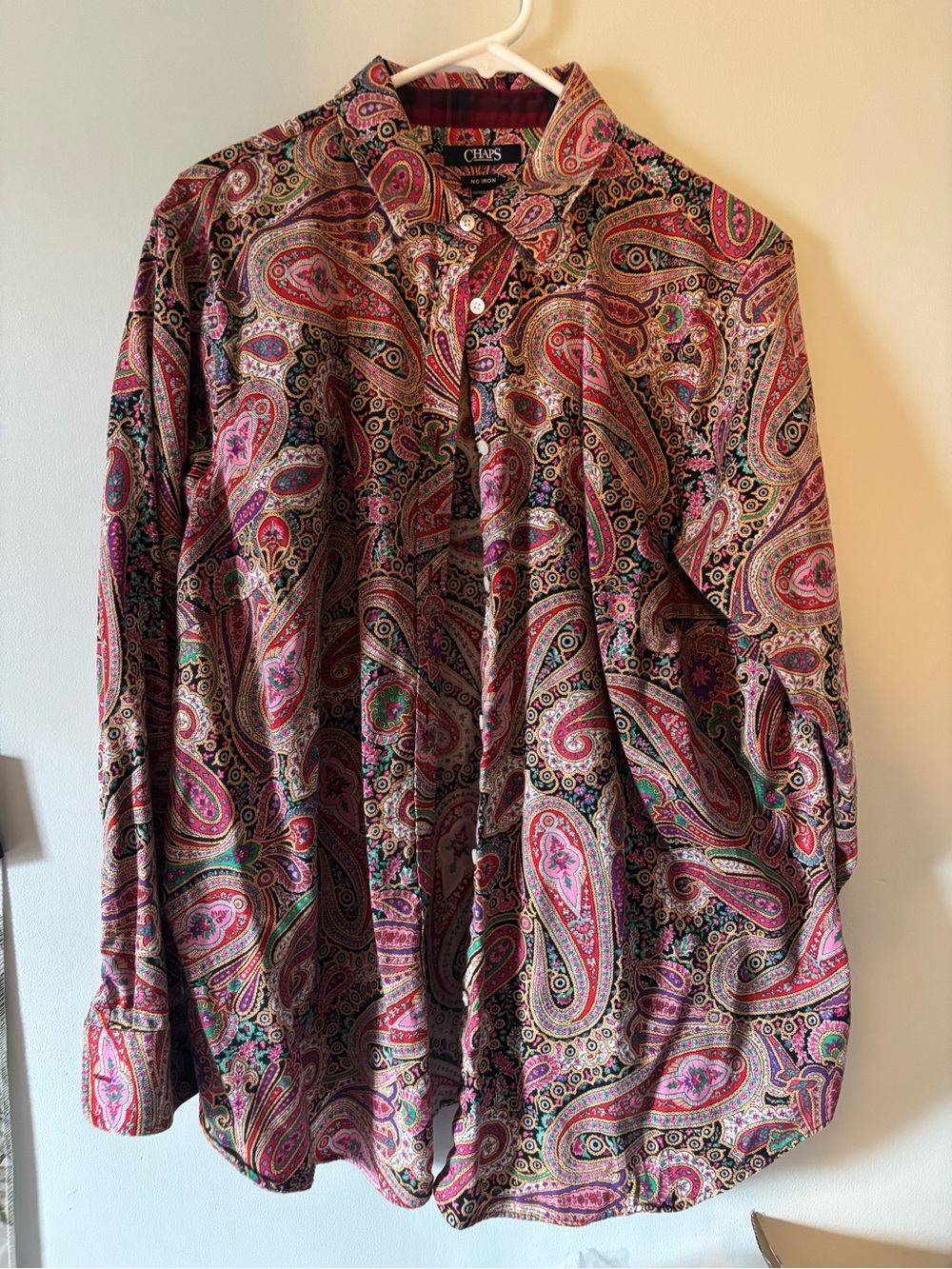 100% Cotton Chaps Pink Multicolor Paisley Button-Down Shirt- 1X
